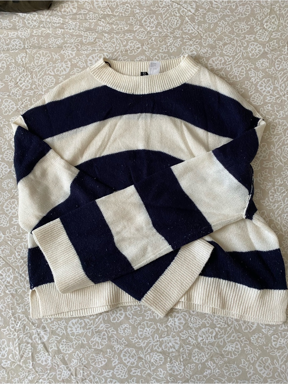 H&M Navy and Cream Striped Crewneck Sweater